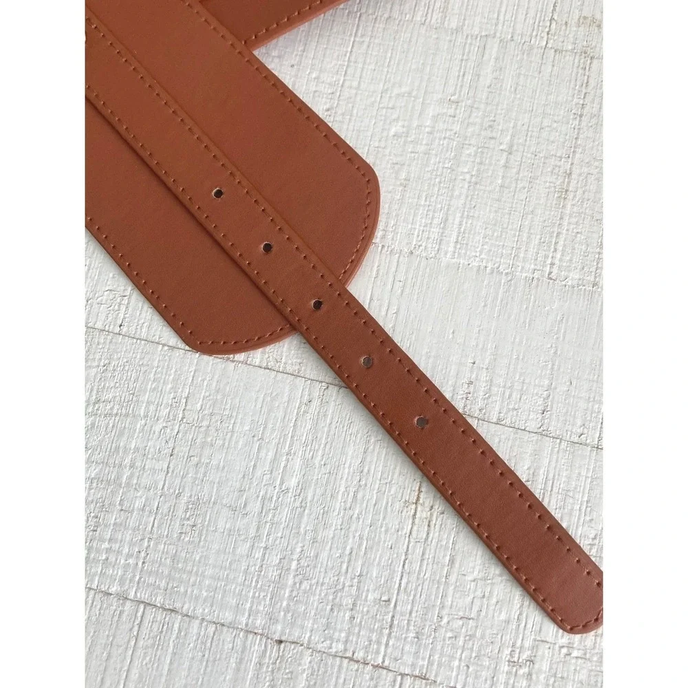 Corset Faux Leather Brown Wide Waist Belt Western Thick Stretch Gold Buckle